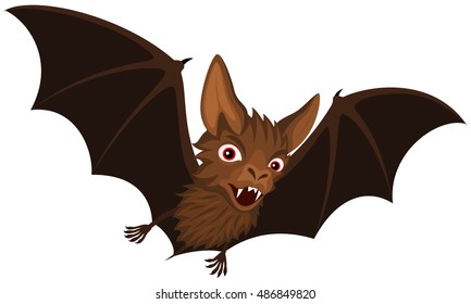 Vector illustration of a flying cartoon vampire bat.