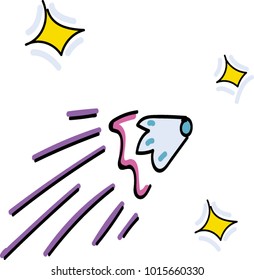 Vector illustration. Flying comet and yellow stars.