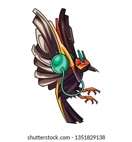 Vector Illustration. The Flying Crow in White Background