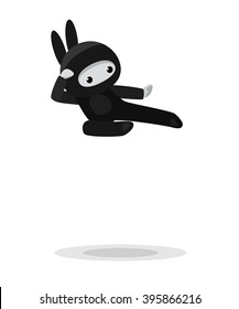 Vector illustration of flying cute bunny ninja isolated on white background 