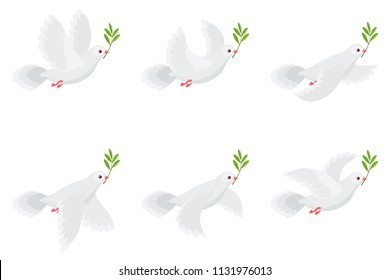 
Vector illustration of flying dove holding olive branch. Sprite sheet isolated on white background. Can be used for GIF animation 