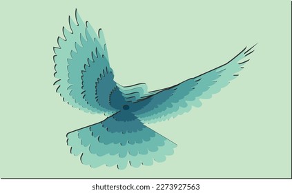 Vector illustration of a flying dove in paper cut style. Vector concept for a poster with a falcon. Bright background in cut paper style.
