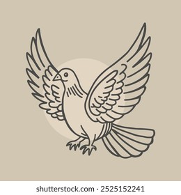 Vector illustration of flying dove with wings spread. Perfect for designs representing peace, freedom, spirituality, and hope.