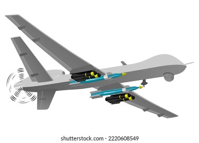 vector illustration of a flying drone with missile isolated on a transparent background.
Drone attack or defense.