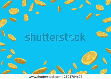 Vector illustration of flying golden coins on transparent background with space on your design. Business concept.  