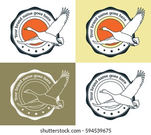 Vector illustration of a flying goose on a sunny background. Logo design ideas