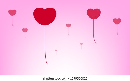 Vector Illustration of Flying Heart Balloons 
