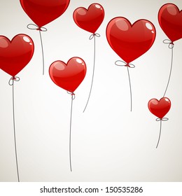 Vector Illustration Of Flying Heart Balloons