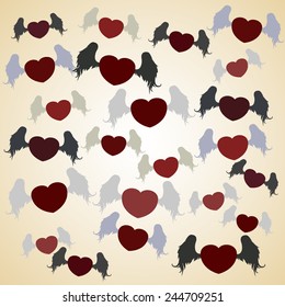 Vector illustration of flying hearts with wings 