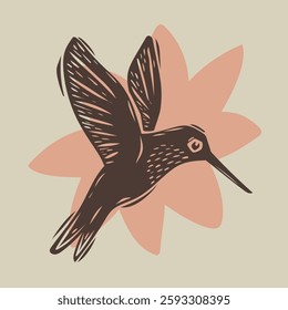 Vector illustration of flying hummingbird. Hand drawn with simple and clean style. Editable colors and vector.