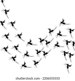 Vector illustration of flying mosquito group silhouette. Malaria mosquito isolated on a white background