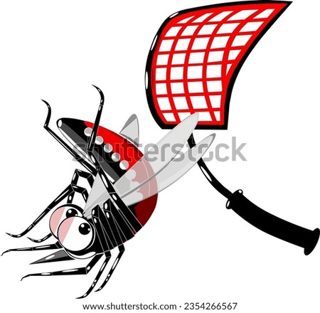 Vector illustration of Flying mosquitoes are hit by insect swatter 