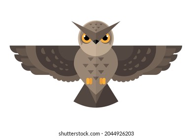 Ilustración vectorial de búho volador de estilo plano