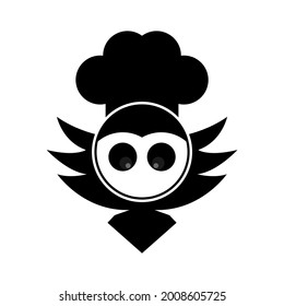 vector illustration of a flying owl wearing a chef's hat, great for restaurant icons and logos