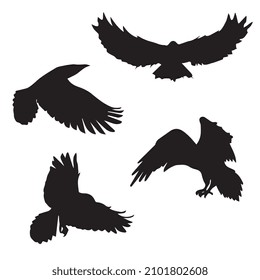Vector illustration of flying ravens