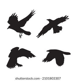 Vector illustration of flying ravens