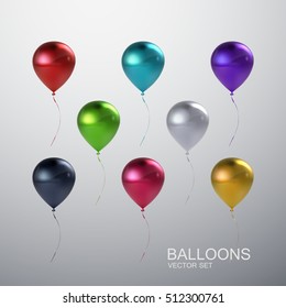 Vector illustration of flying realistic glossy balloon set.