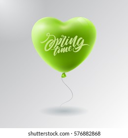 vector illustration of flying realistic glossy green balloon heart