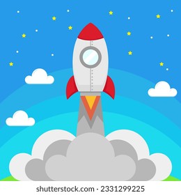 Vector illustration of a flying rocket, icon and graphic design