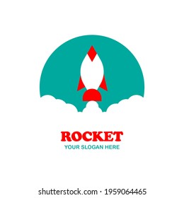 Vector illustration of a flying rocket on a blue background, great for tech logos and icons