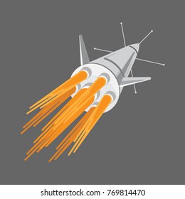 Vector illustration of flying rocket ship in the sky