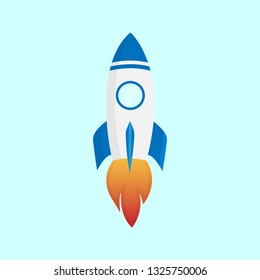 Vector illustration with a flying rocket. Space travel. Innovation product. Start up project. Creative idea
