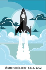 vector illustration of flying rocket, start up concept idea
