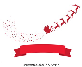 vector illustration of flying Santa Claus with deer