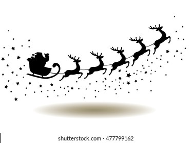 vector illustration of flying Santa Claus with deer