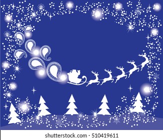 vector illustration of flying Santa Claus with deer Christmas background