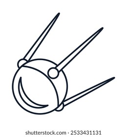 Vector illustration of flying satellite in linear style. Science, discovery, and space symbol. Astronomy and communication element
