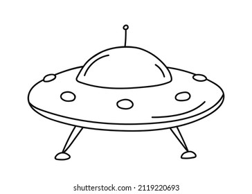 Vector illustration of a flying saucer in doodle style isolated on a white background.