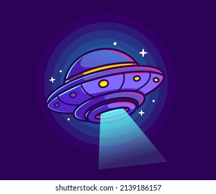 Vector illustration of flying saucer icon. flat cartoon style.