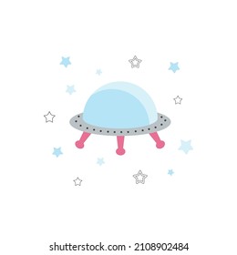 Vector illustration of a flying saucer with in open space with stars