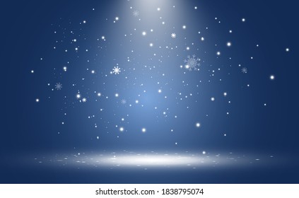 Vector illustration of flying snow on a transparent background.Natural phenomenon of snowfall or blizzard.