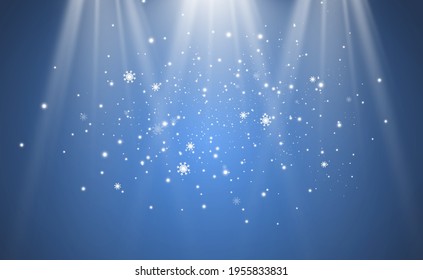 Vector illustration of flying snow on a transparent background.Natural phenomenon of snowfall or blizzard.