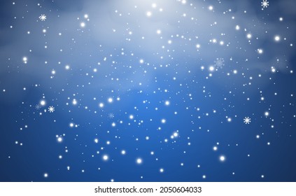 Vector illustration of flying snow on a transparent background.Natural phenomenon of snowfall or blizzard.