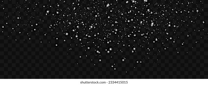 Vector illustration of flying snow on a transparent background.Natural phenomenon of snowfall or blizzard.	
