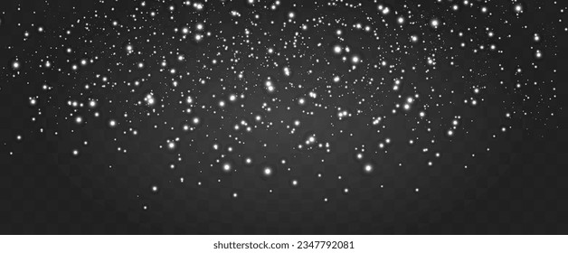 Vector illustration of flying snow on a transparent background.Natural phenomenon of snowfall or blizzard.	
