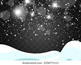 Vektorgrafik von fliegendem Schnee auf transparentem Hintergrund.Natürliches Phänomen des Schneefalls oder des Schneefalls.	
