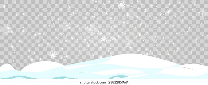Ilustración vectorial de la nieve voladora sobre un fondo transparente. Fenómeno natural de la nevada o la ventisca.