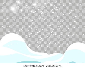 Vector illustration of flying snow on a transparent background.Natural phenomenon of snowfall or blizzard.