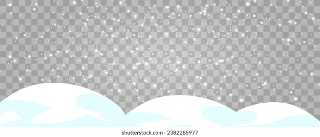 Ilustración vectorial de la nieve voladora sobre un fondo transparente. Fenómeno natural de la nevada o la ventisca.