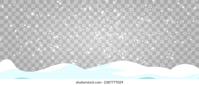 Vektorgrafik von fliegendem Schnee auf transparentem Hintergrund.Natürliches Phänomen des Schneefalls oder des Schneefalls.
