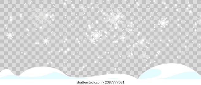 Ilustración vectorial de la nieve voladora sobre un fondo transparente. Fenómeno natural de la nevada o la ventisca.
