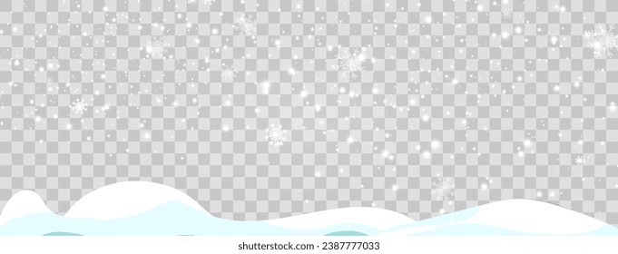 Ilustración vectorial de la nieve voladora sobre un fondo transparente. Fenómeno natural de la nevada o la ventisca.
