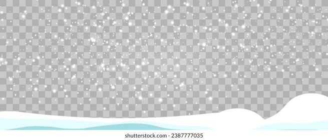 Vector illustration of flying snow on a transparent background.Natural phenomenon of snowfall or blizzard.
