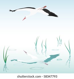 vector illustration with flying stork