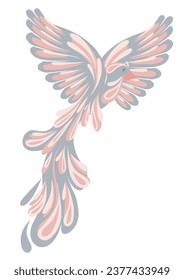 Vector illustration flying stylized bird in pastel colors isolated from background. A gentle symbol of freedom. Fantasy clipart of bird for icons, sublimation and your creativity