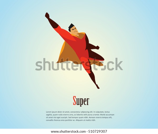 空飛ぶスーパーヒーロー ビジネスのパワーアイコン オレンジのマントの赤い衣装 スーパーヒーローの漫画の男のキャラクターのベクターイラスト のベクター画像素材 ロイヤリティフリー